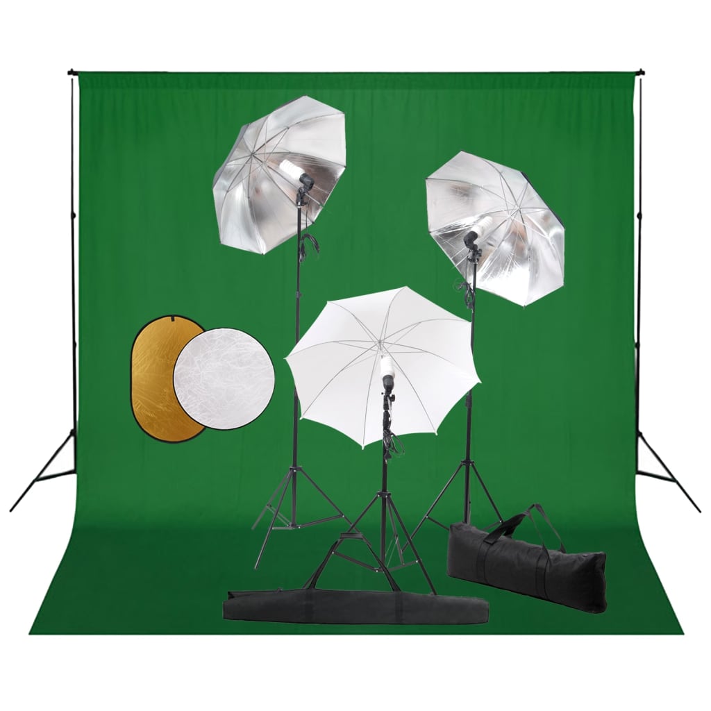 Set studio foto cu lămpi, umbrele, fundal și reflector