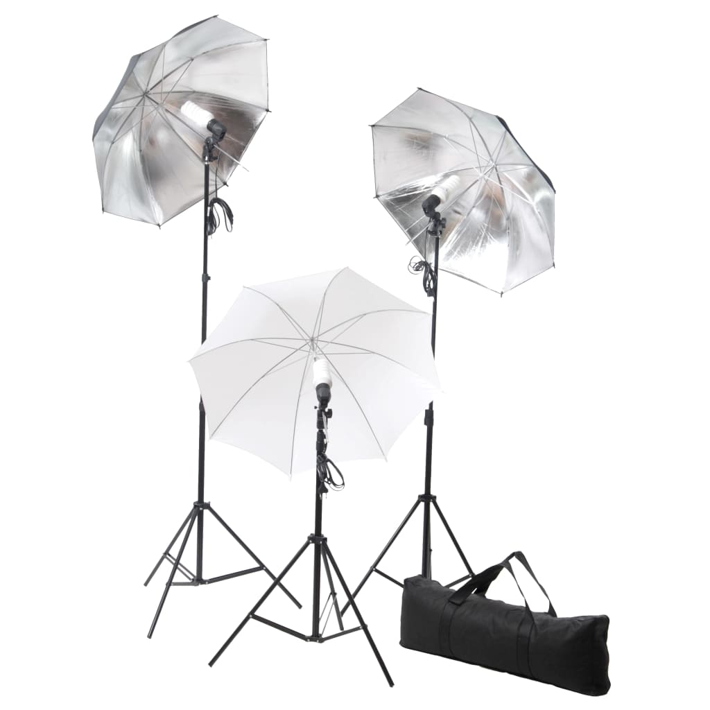 Set studio foto cu lămpi, umbrele, fundal și reflector