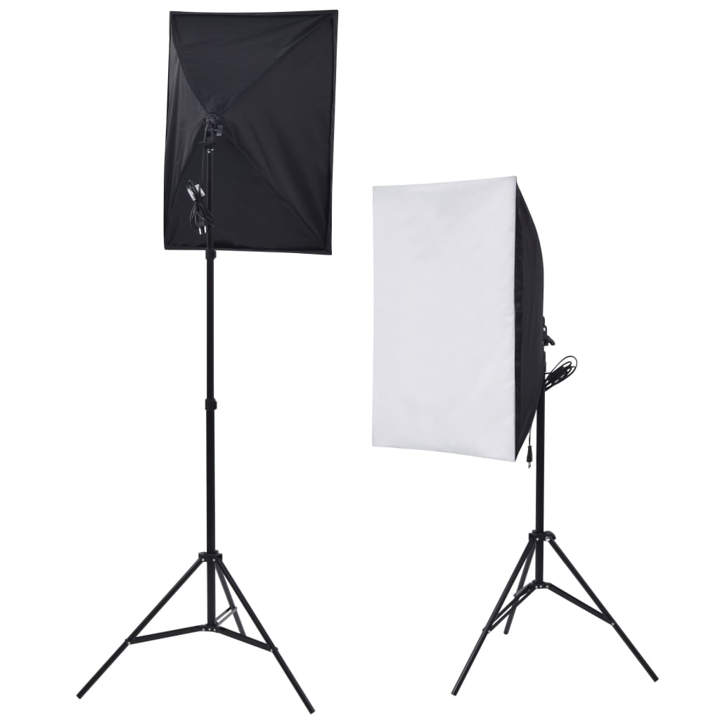 Set studio foto cu lumini softbox, fundal și reflector