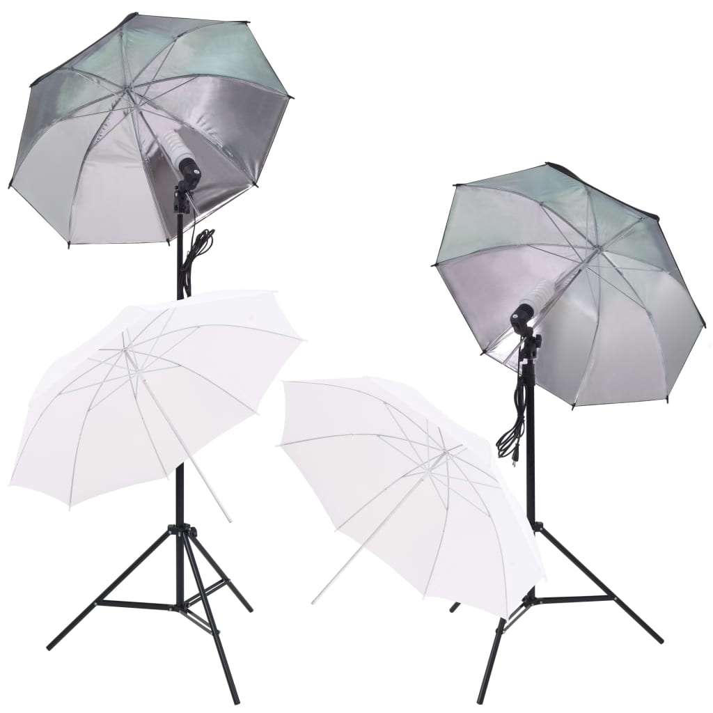 Set studio foto cu lumini softbox, umbrele, fundal și reflector