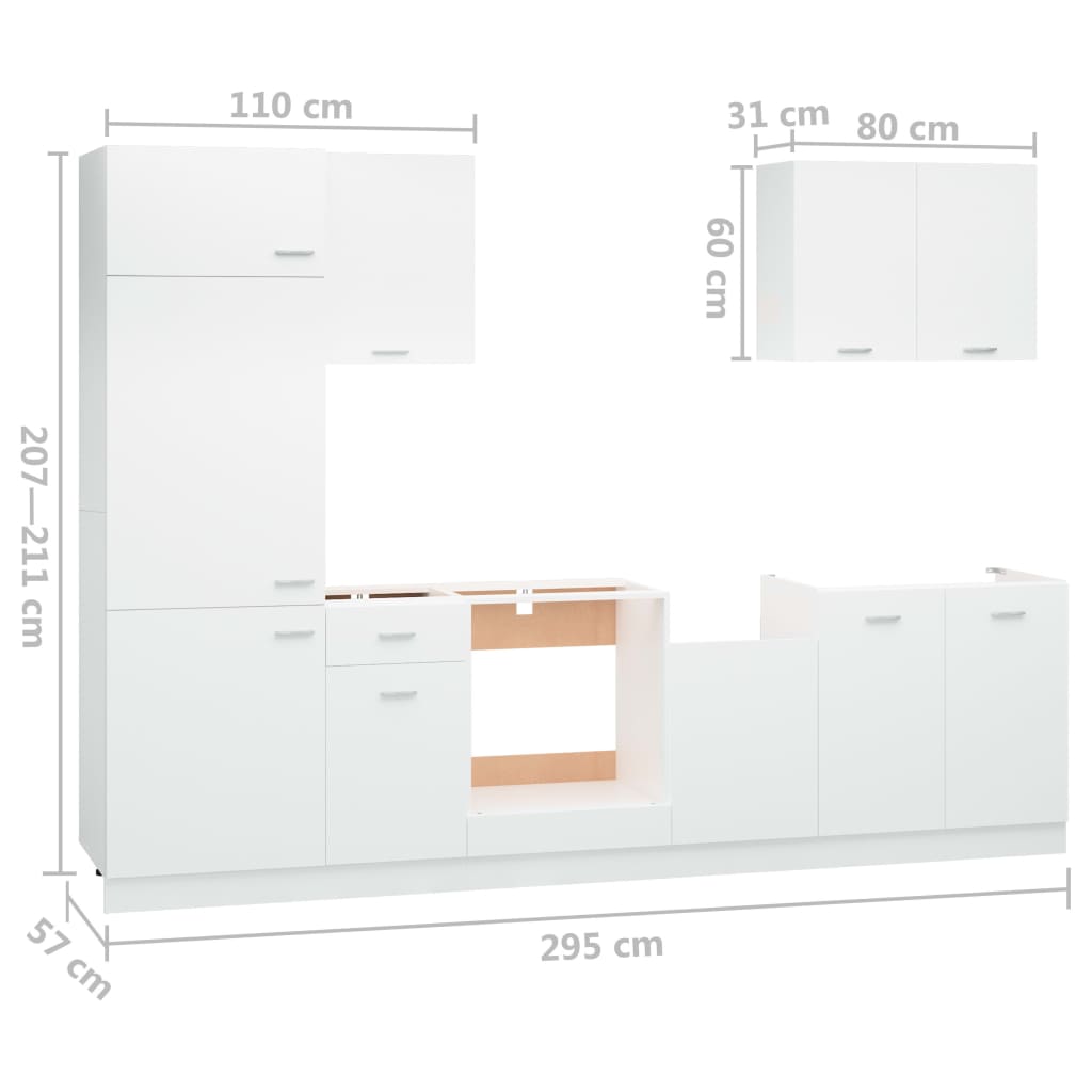Set dulapuri de bucătărie, 7 piese, alb, lemn prelucrat