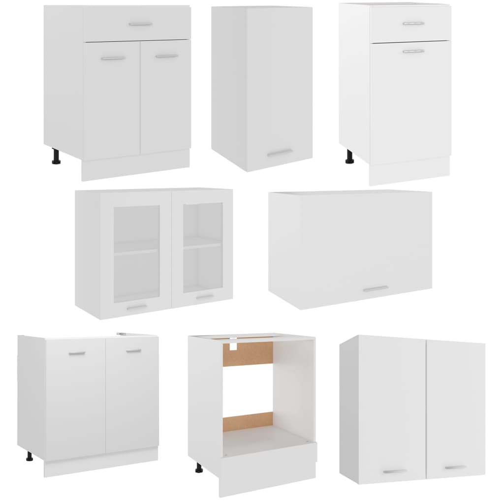 Set dulapuri de bucătărie, 8 piese, alb, PAL