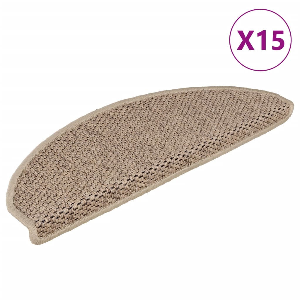 Covorașe scări autoadezive 15buc nisipiu 65x21x4cm aspect sisal