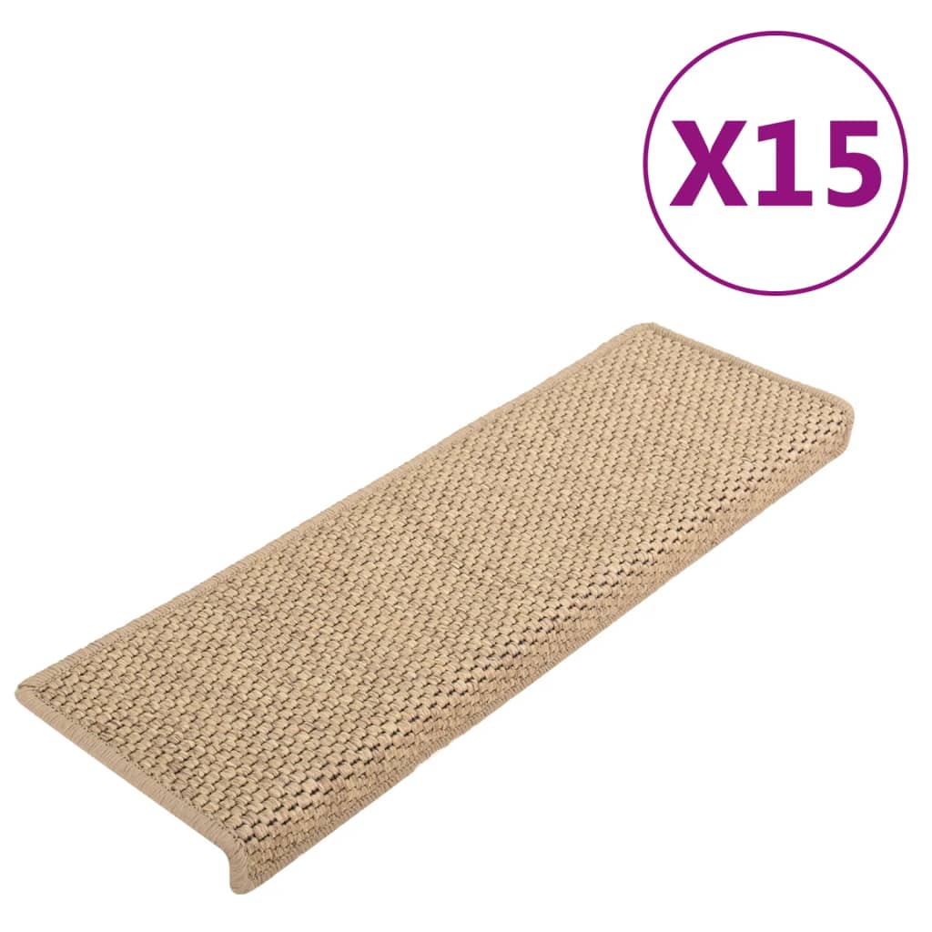 Covorașe scări autoadezive 15buc nisipiu 65x21x4cm aspect sisal