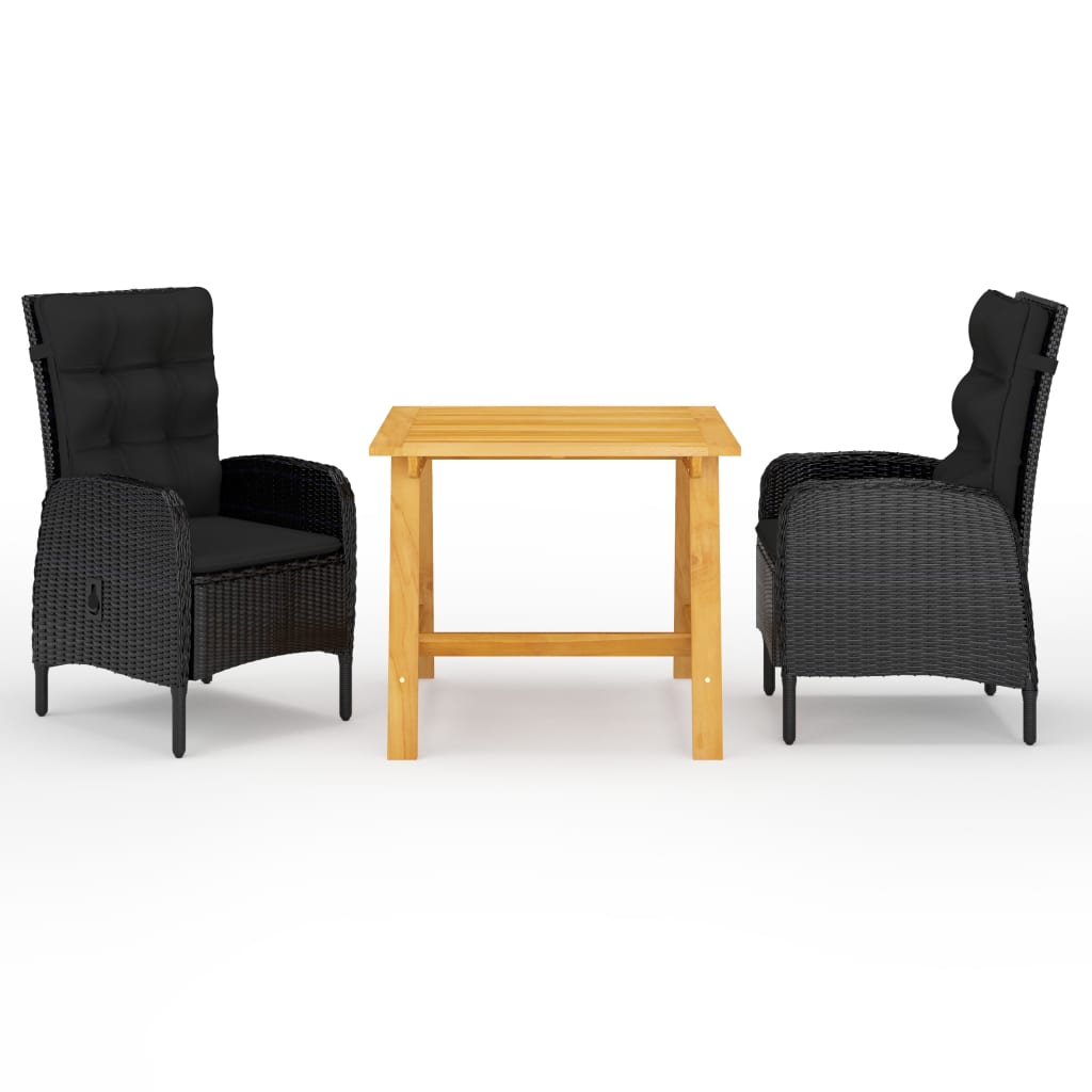 Set mobilier de grădină, 3 piese, negru - Lando