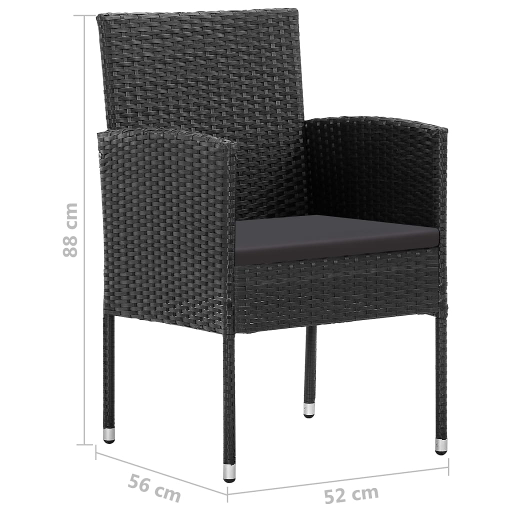 Set de masă pentru grădină, 3 piese, negru