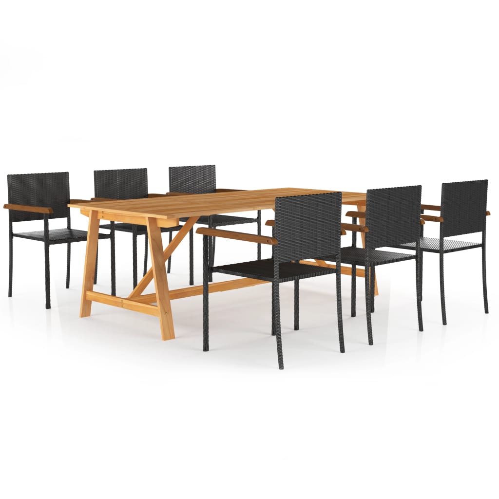 Set mobilier de grădină, 7 piese, negru