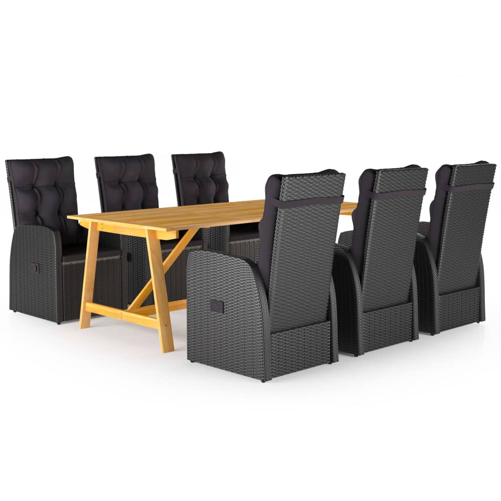 Set mobilier de grădină, 7 piese, negru