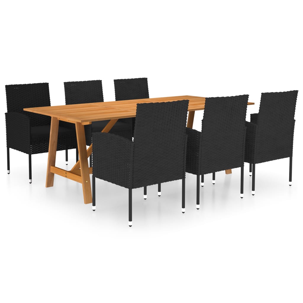 Set mobilier de grădină, 7 piese, negru