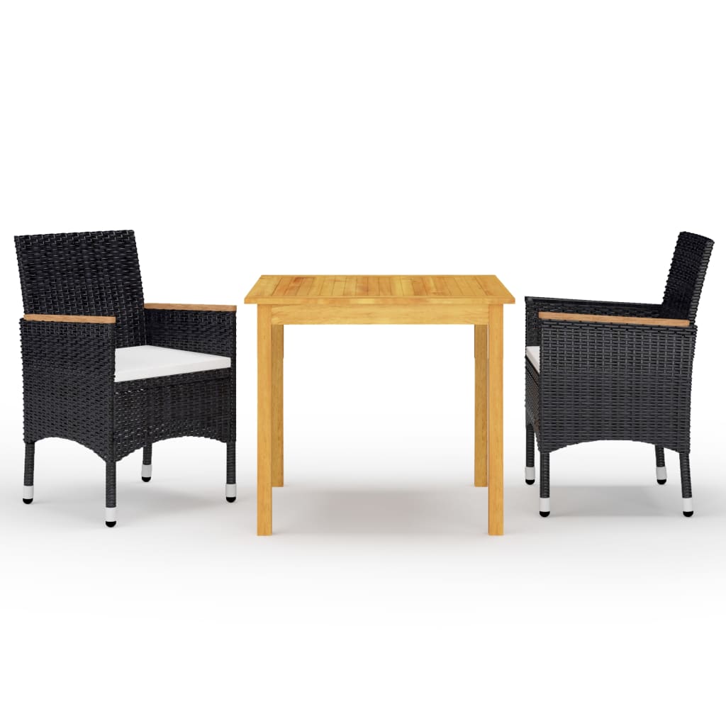 Set mobilier de grădină, 3 piese, negru