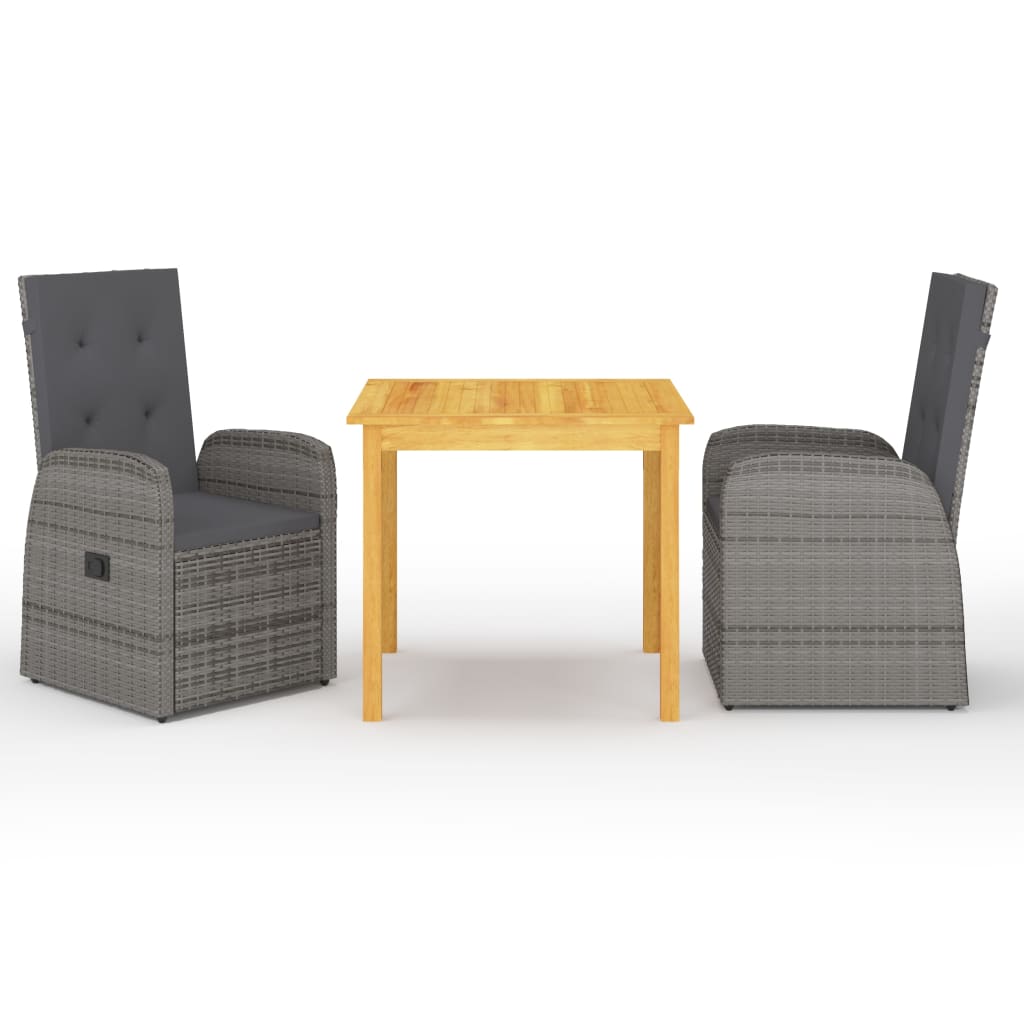 Set mobilier de grădină, 3 piese, gri