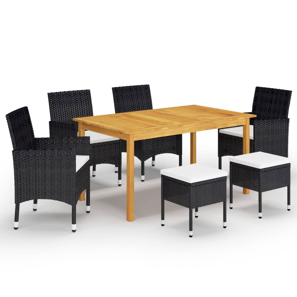 Set mobilier de grădină, 7 piese, negru