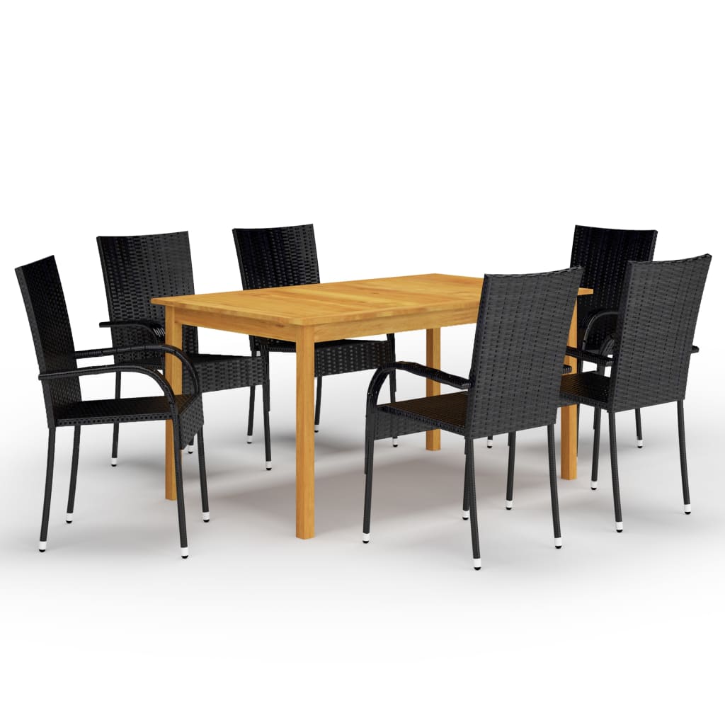 Set mobilier pentru grădină, 7 piese, negru