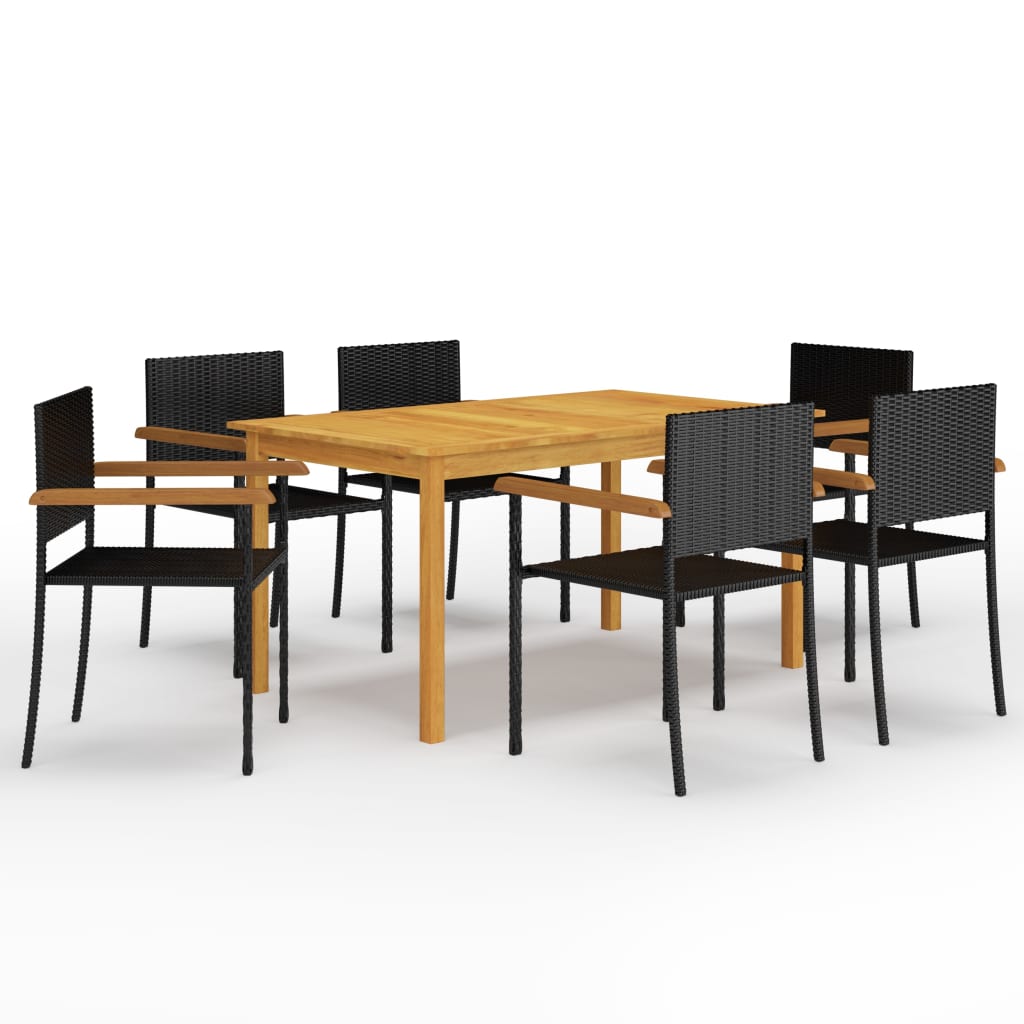 Set mobilier de grădină, 7 piese, negru