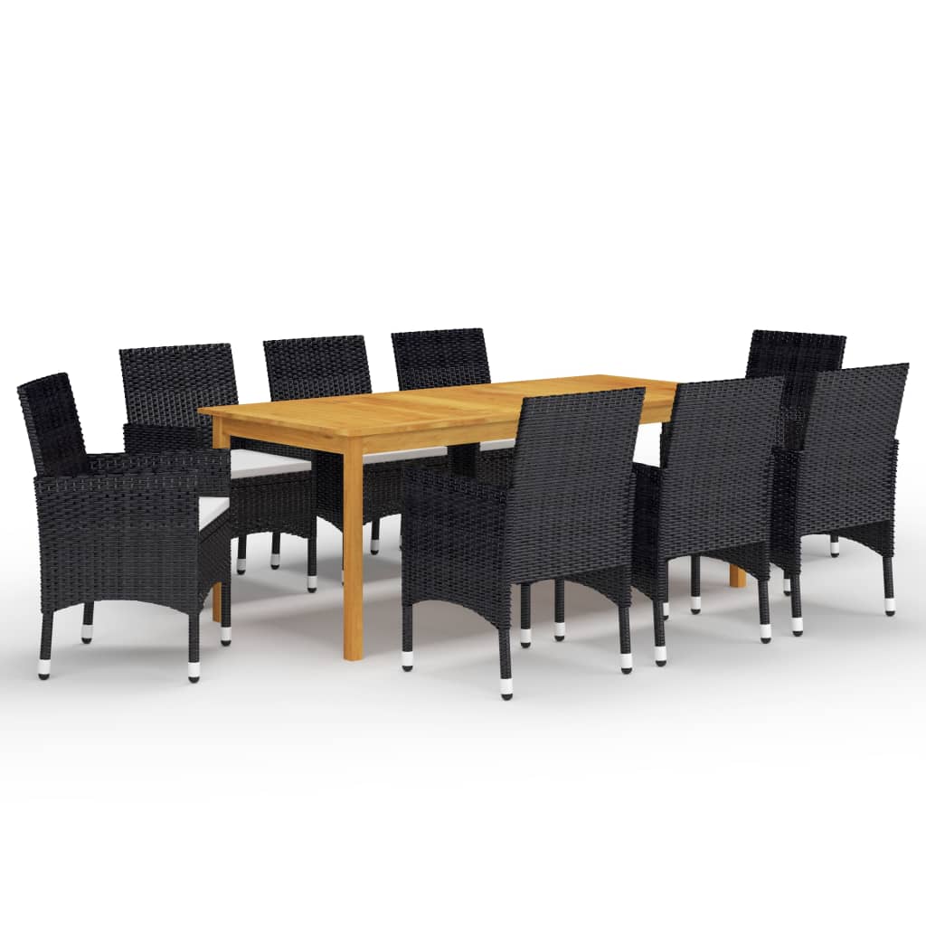 Set mobilier de grădină, 9 piese, negru