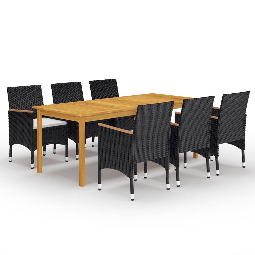 Set mobilier de grădină, 7 piese, negru