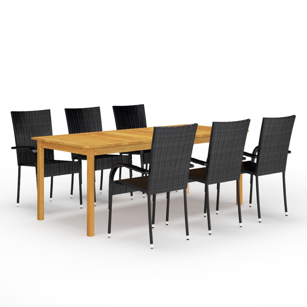 Set mobilier de grădină, 7 piese, negru