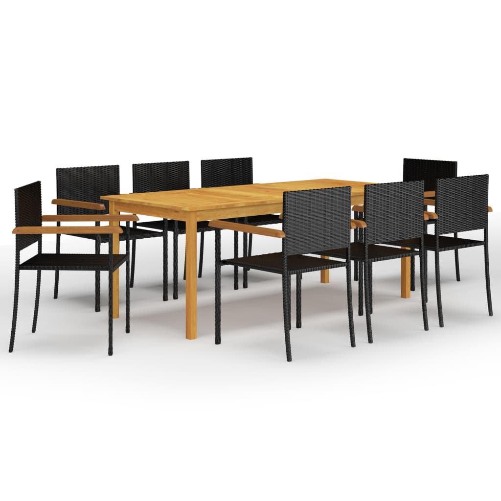 Set mobilier de grădină, 9 piese, negru