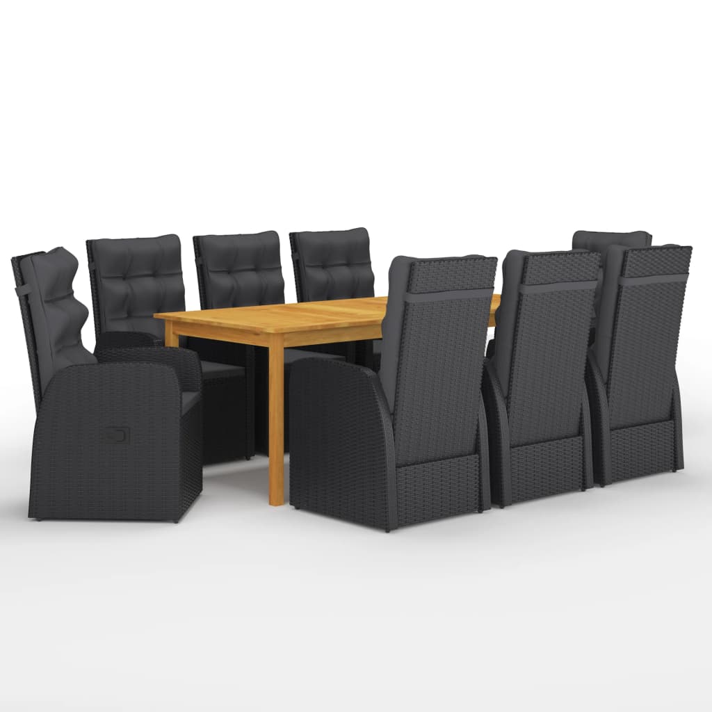 Set mobilier de grădină, 9 piese, negru