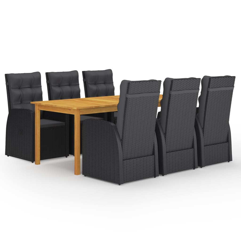 Set mobilier pentru grădină, 7 piese, negru