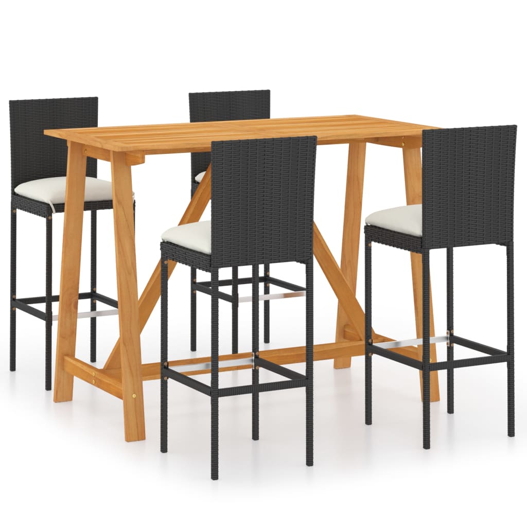 Set mobilier bar de grădină cu perne, 5 piese, negru