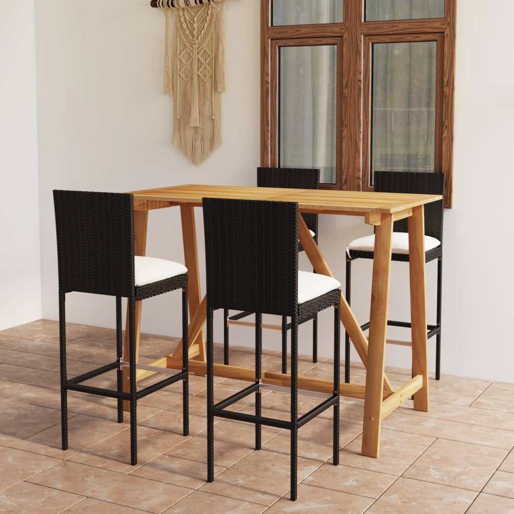 Set mobilier bar de grădină cu perne, 5 piese, negru