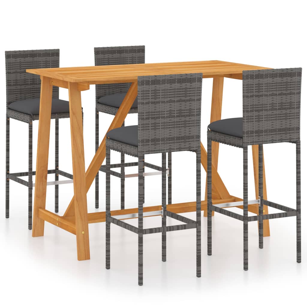 Set mobilier de bar de grădină cu perne , 5 piese , gri