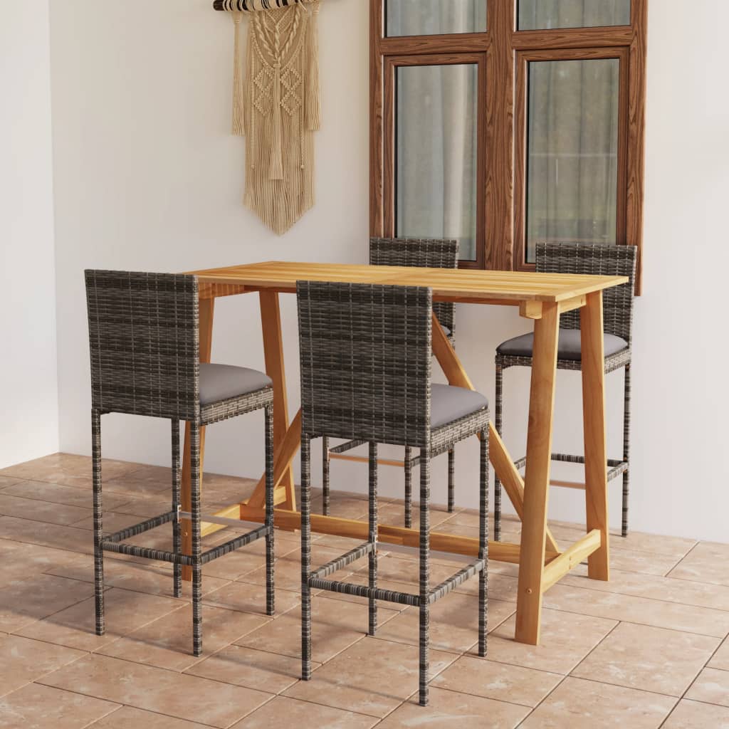 Set mobilier de bar de grădină cu perne , 5 piese , gri