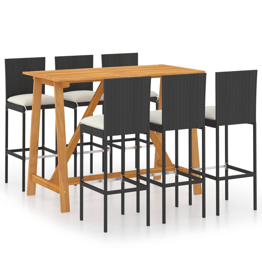 Set mobilier bar de grădină cu perne, 7 piese, negru