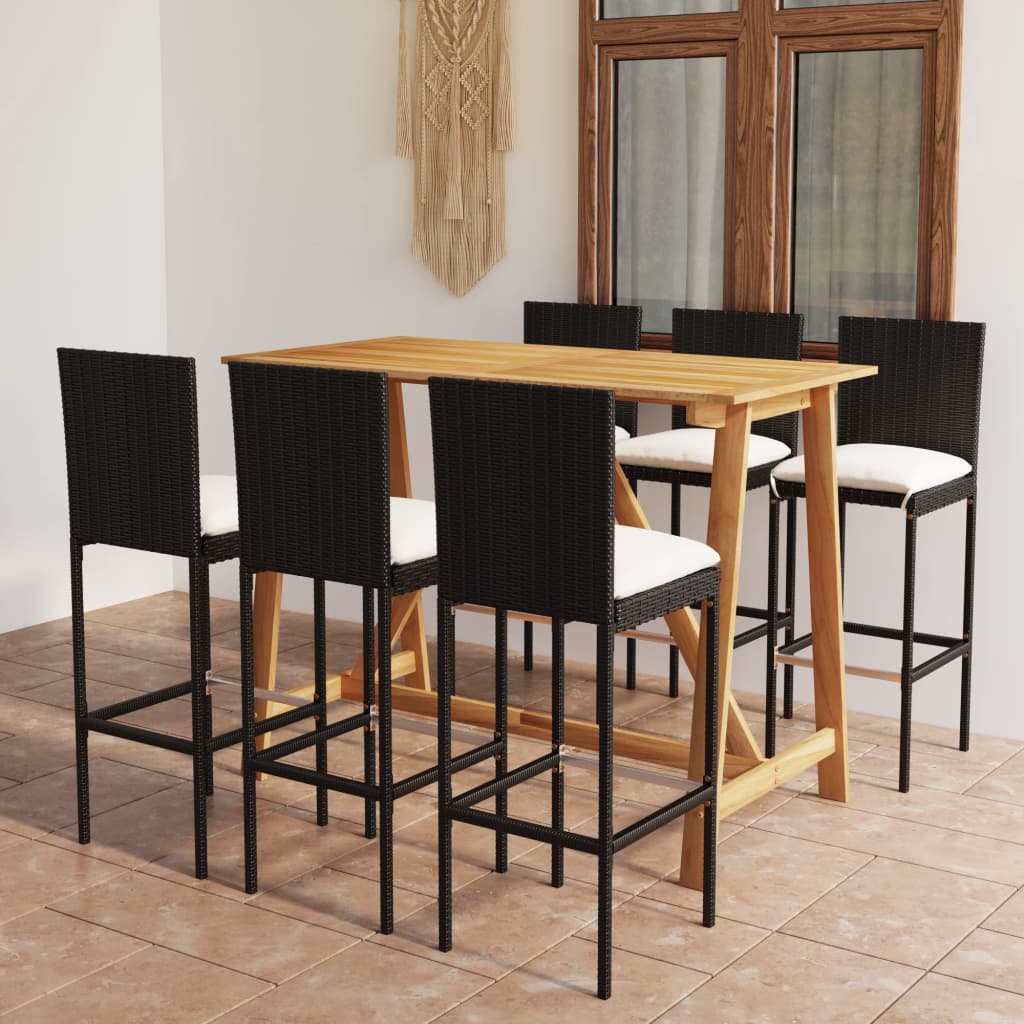 Set mobilier bar de grădină cu perne, 7 piese, negru