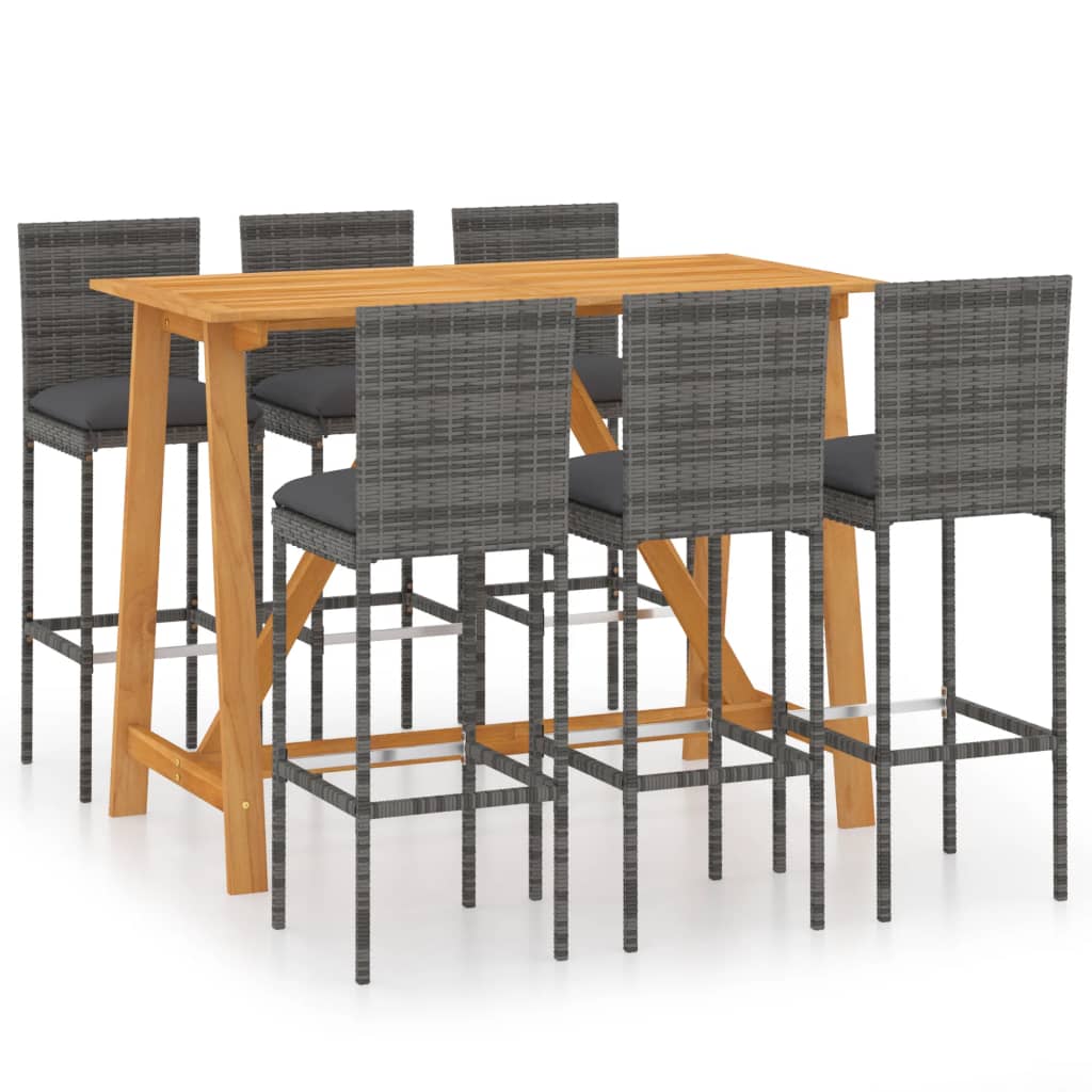 Set mobilier de bar de grădină cu perne, 7 piese, gri