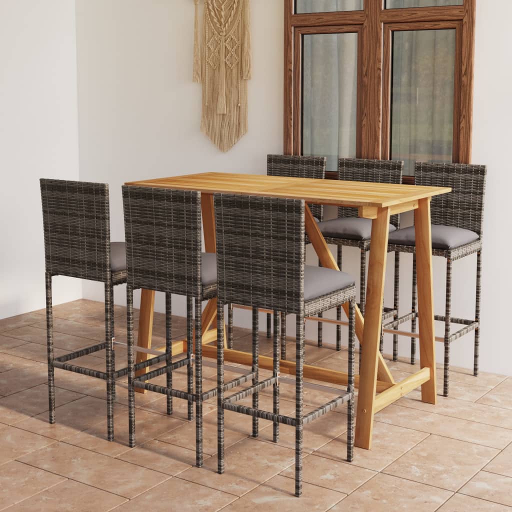 Set mobilier de bar de grădină cu perne, 7 piese, gri