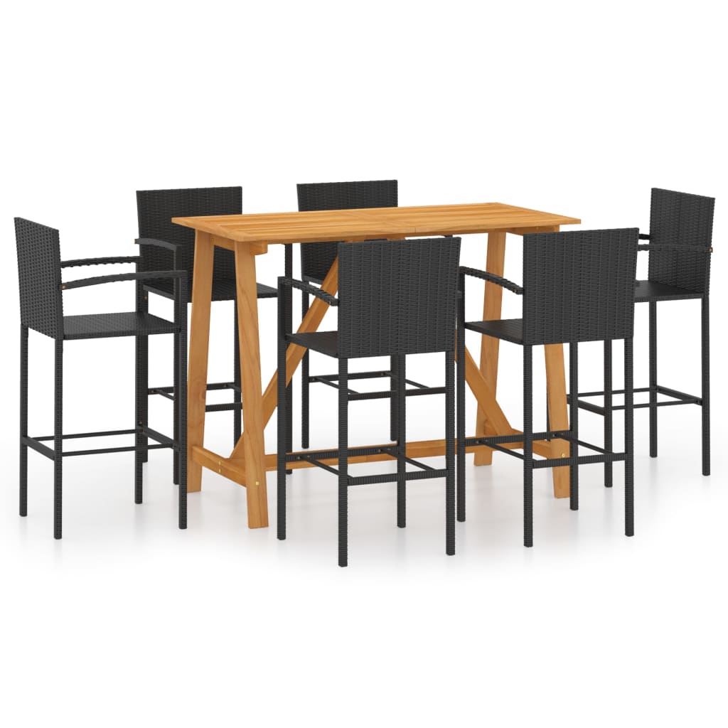 Set mobilier bar de grădină, 7 piese, negru