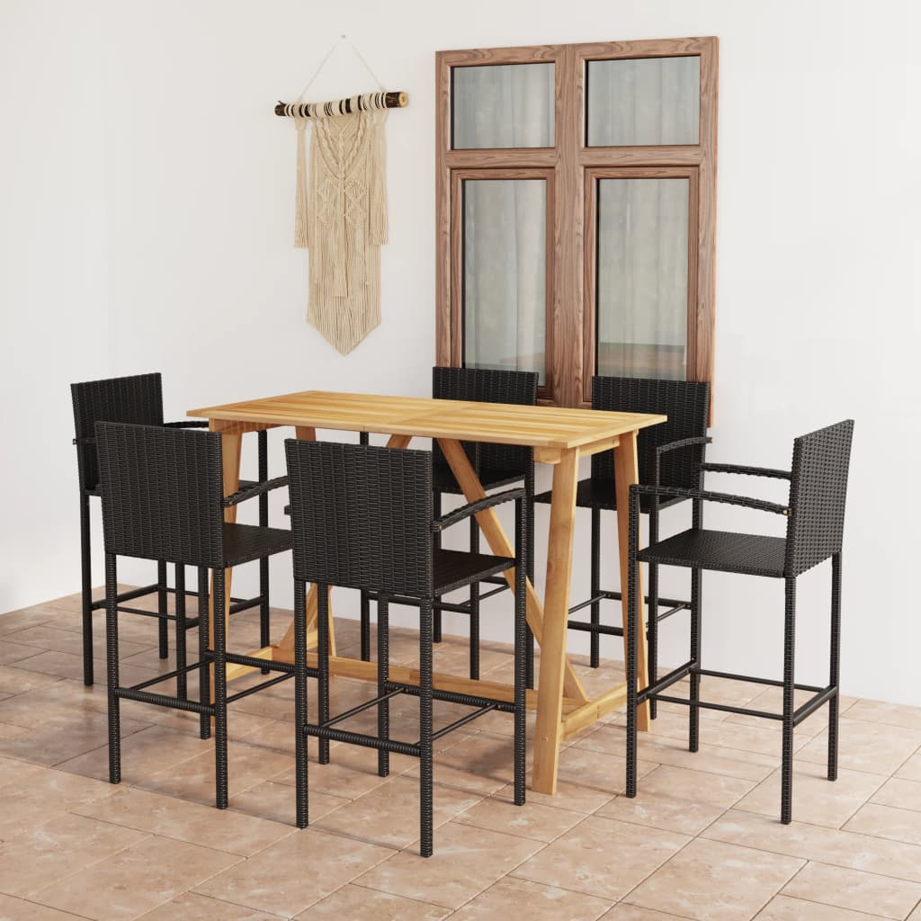 Set mobilier bar de grădină, 7 piese, negru