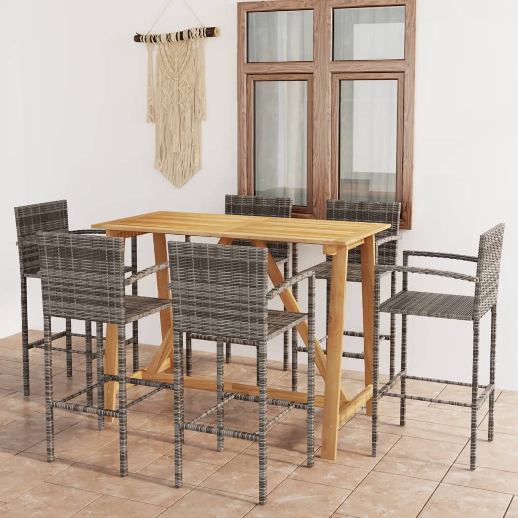 Set mobilier bar de grădină, 7 piese, gri