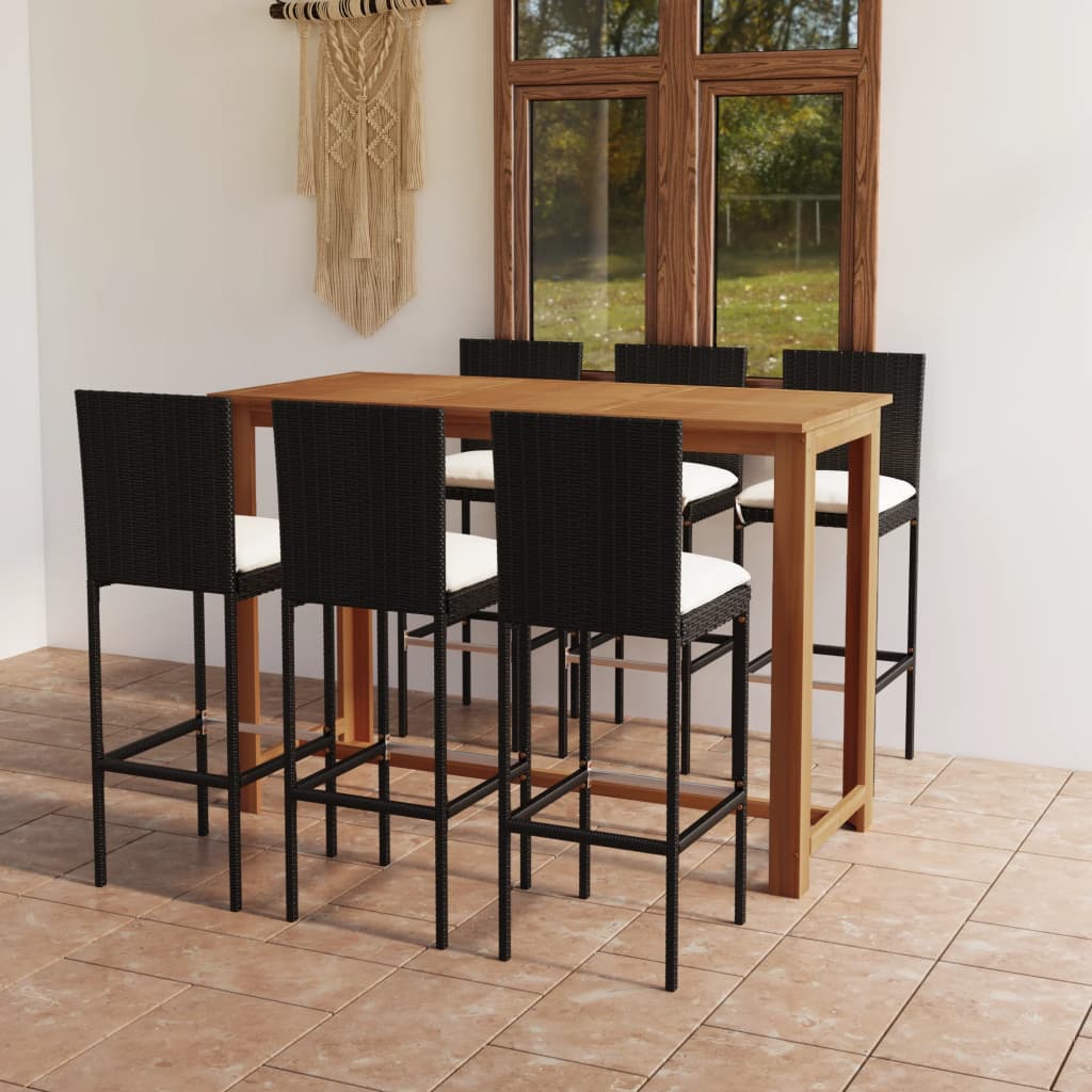 Set mobilier bar de grădină cu perne, 7 piese, negru