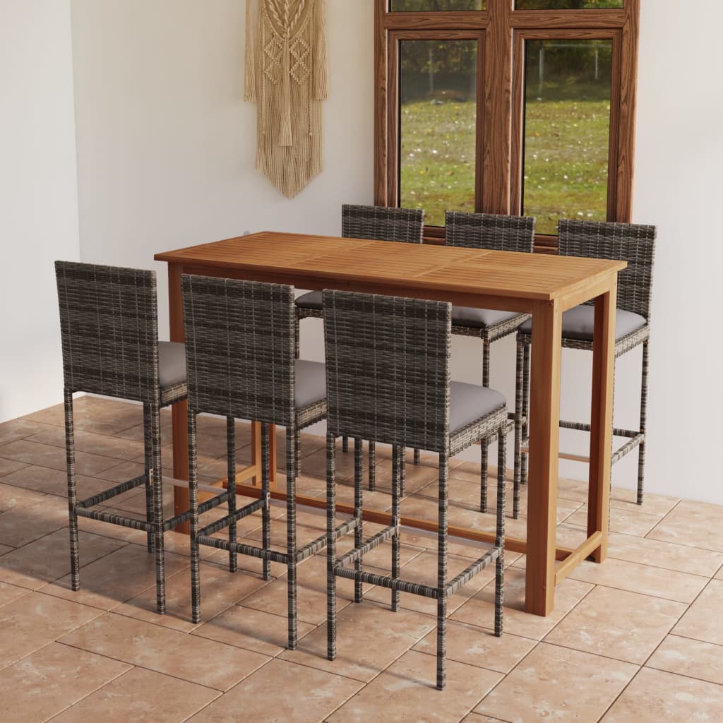 Set mobilier bar de grădină cu perne, 7 piese, gri