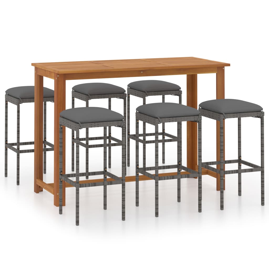 Set mobilier de bar de grădină cu perne, 7 piese, gri