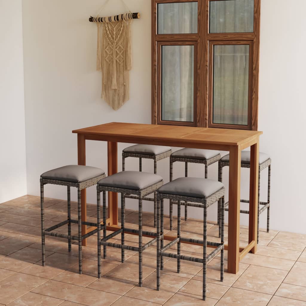 Set mobilier de bar de grădină cu perne, 7 piese, gri