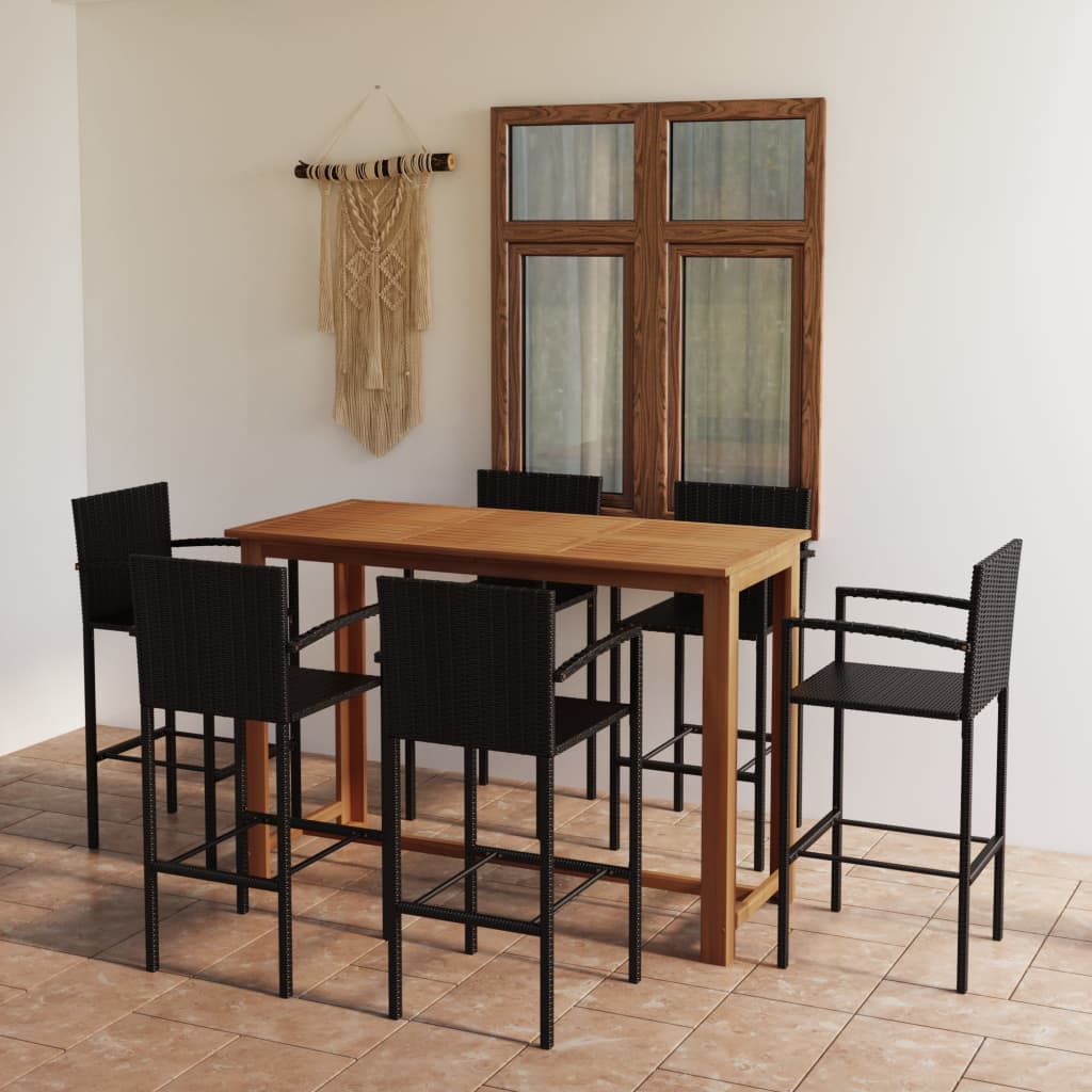 Set mobilier bar de grădină, 7 piese, negru