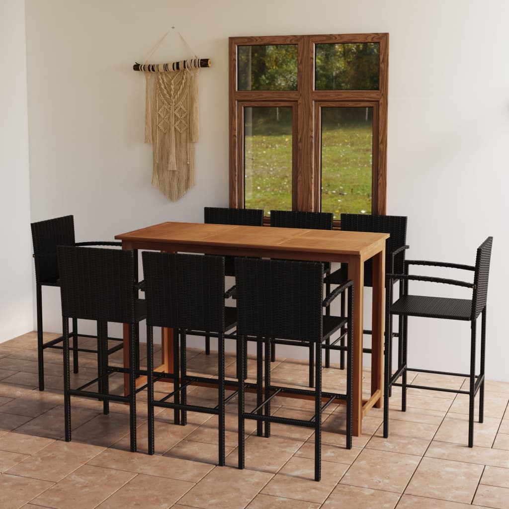 Set mobilier bar de grădină, 9 piese, negru