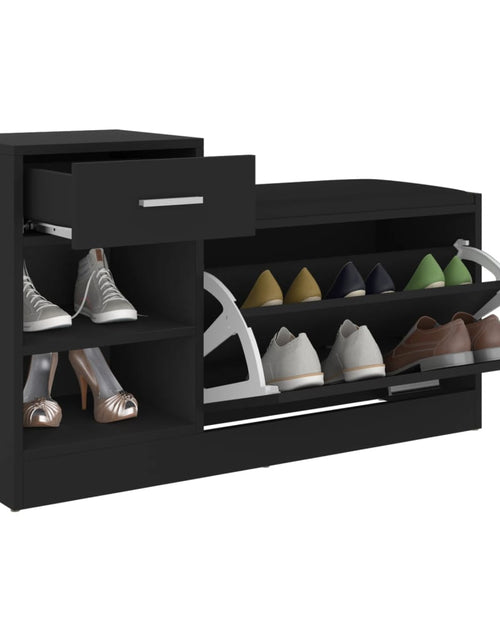 Încărcați imaginea în vizualizatorul Galerie, Banchetă pantofar, negru, 94,5x31x57 cm, lemn prelucrat
