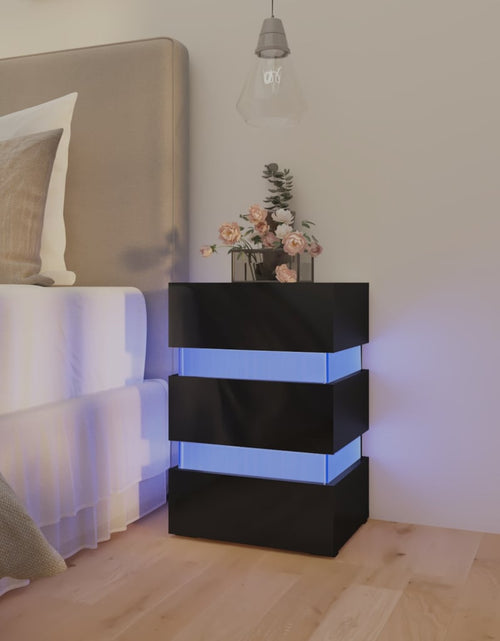 Загрузите изображение в средство просмотра галереи, Dulap noptieră cu LED negru lucios 45x35x67cm lemn prelucrat
