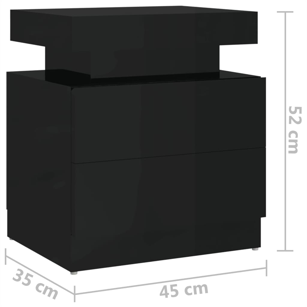 Noptieră, negru extralucios, 45x35x52 cm, lemn prelucrat