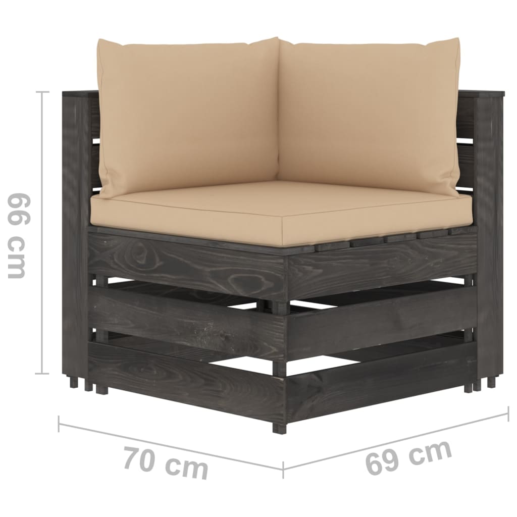 Canapea de grădină cu 3 locuri, cu perne gri, lemn tratat - Lando