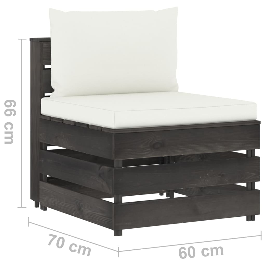 Set mobilier de grădină cu perne, 7 piese, gri, lemn tratat - Lando