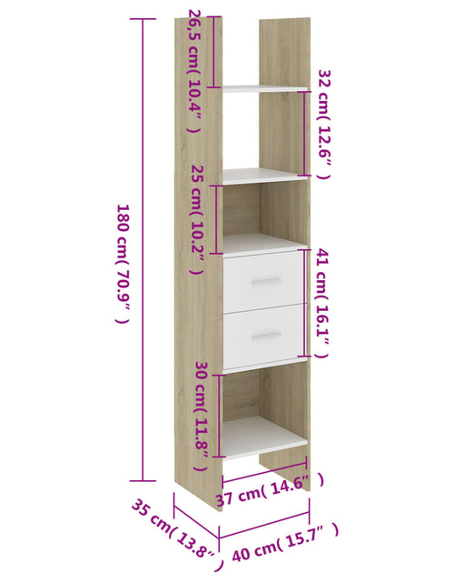 Încărcați imaginea în vizualizatorul Galerie, Bibliotecă, alb și stejar Sonoma, 40x35x180 cm, lemn prelucrat
