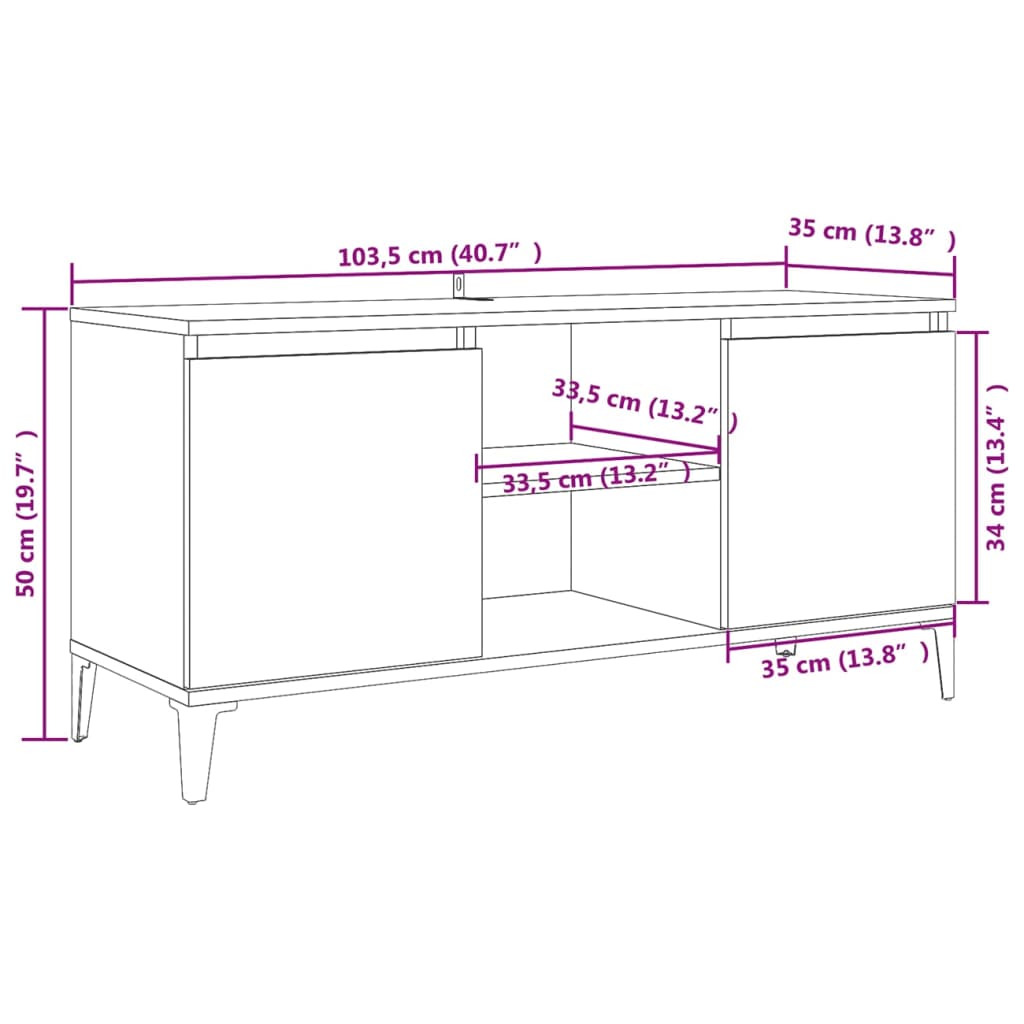 Comodă TV cu picioare metalice, stejar sonoma, 103,5x35x50 cm