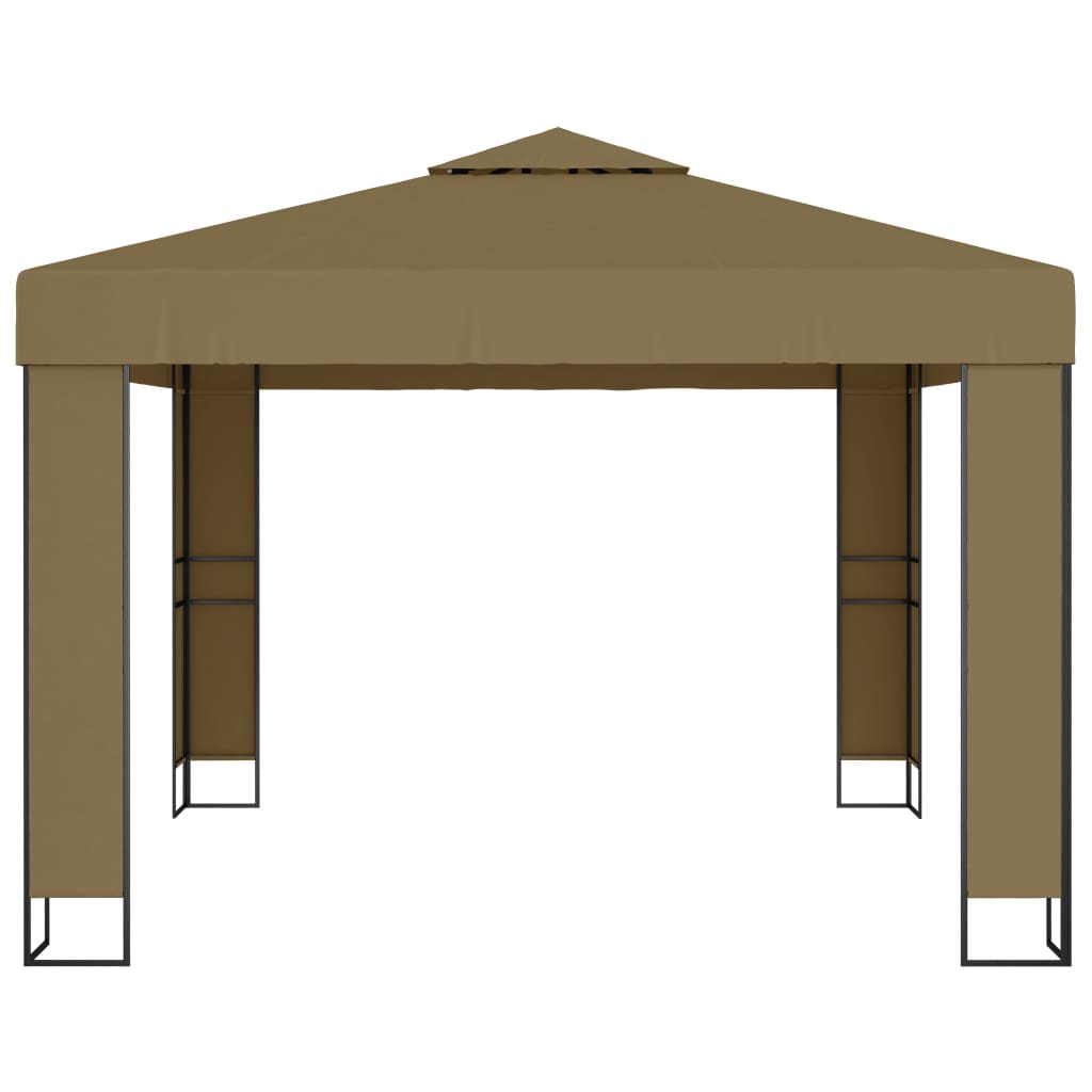 Pavilion cu acoperiș dublu & lumini LED, gri taupe, 3x3x2,7m