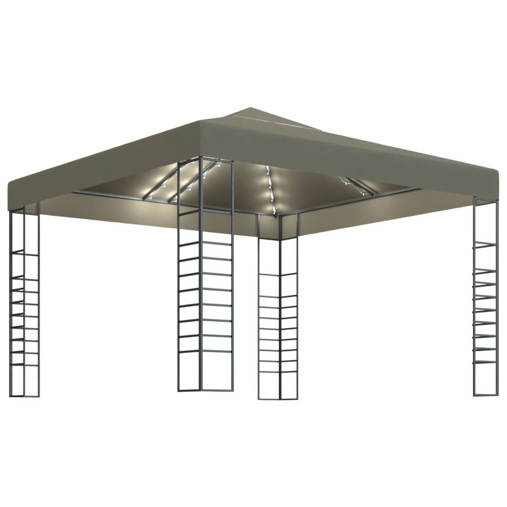 Pavilion de grădină cu șiruri de lumini LED, gri taupe 3x3m